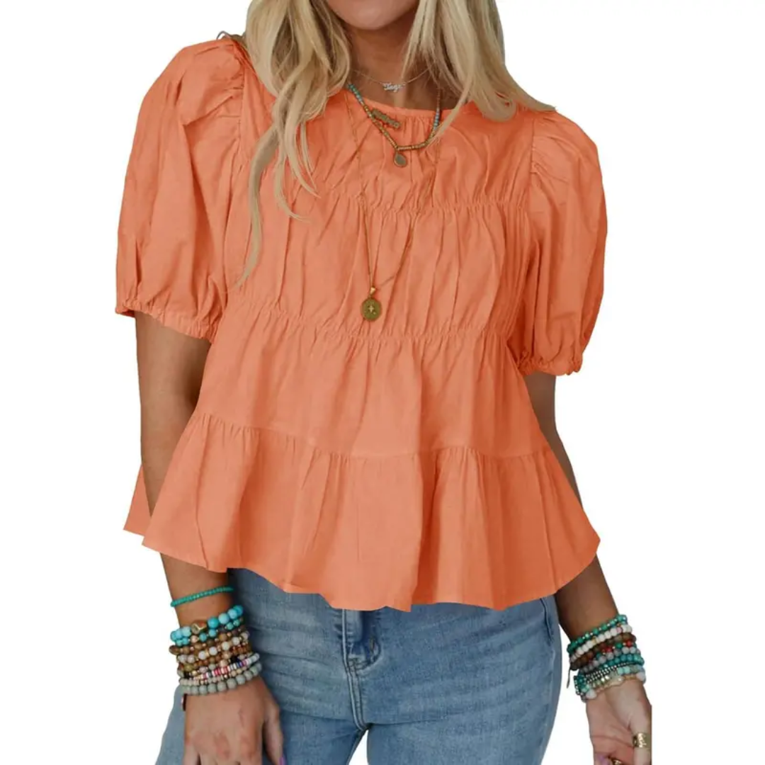 Breezy™ | Puff Sleeve Pleated Babydoll Blouse