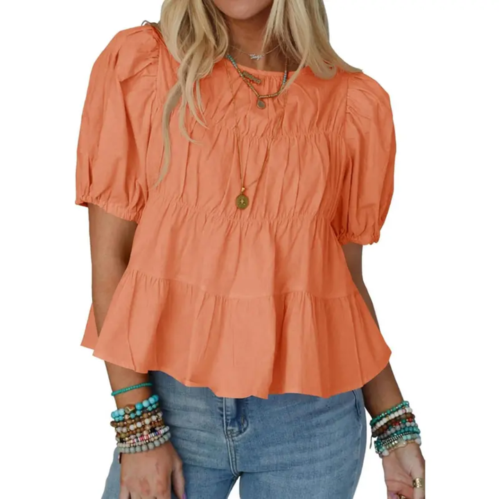 Breezy™ | Puff Sleeve Pleated Babydoll Blouse