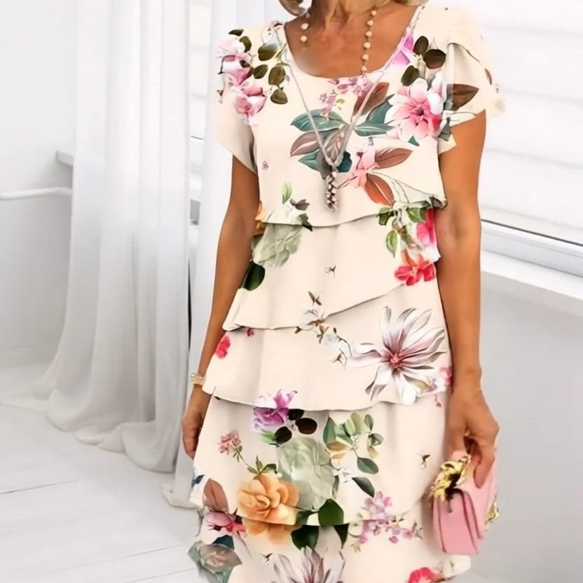 Maya™ | Floral Print Cascade Dress