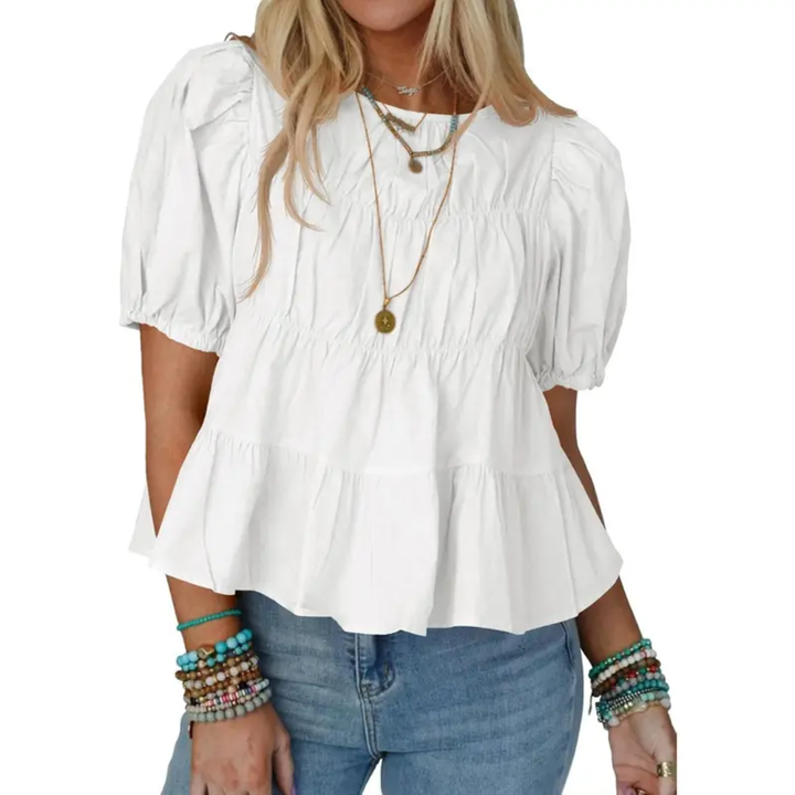 Breezy™ | Puff Sleeve Pleated Babydoll Blouse