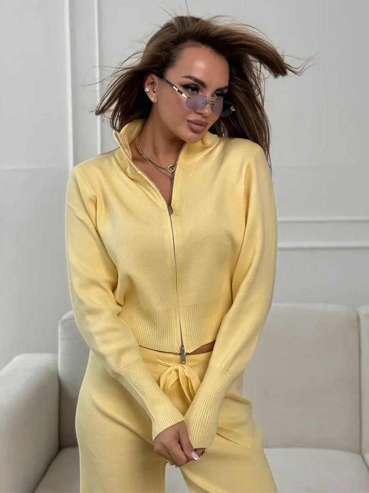 Emily™ | Drawstring Wide Leg Pants And Zip Jacket Set
